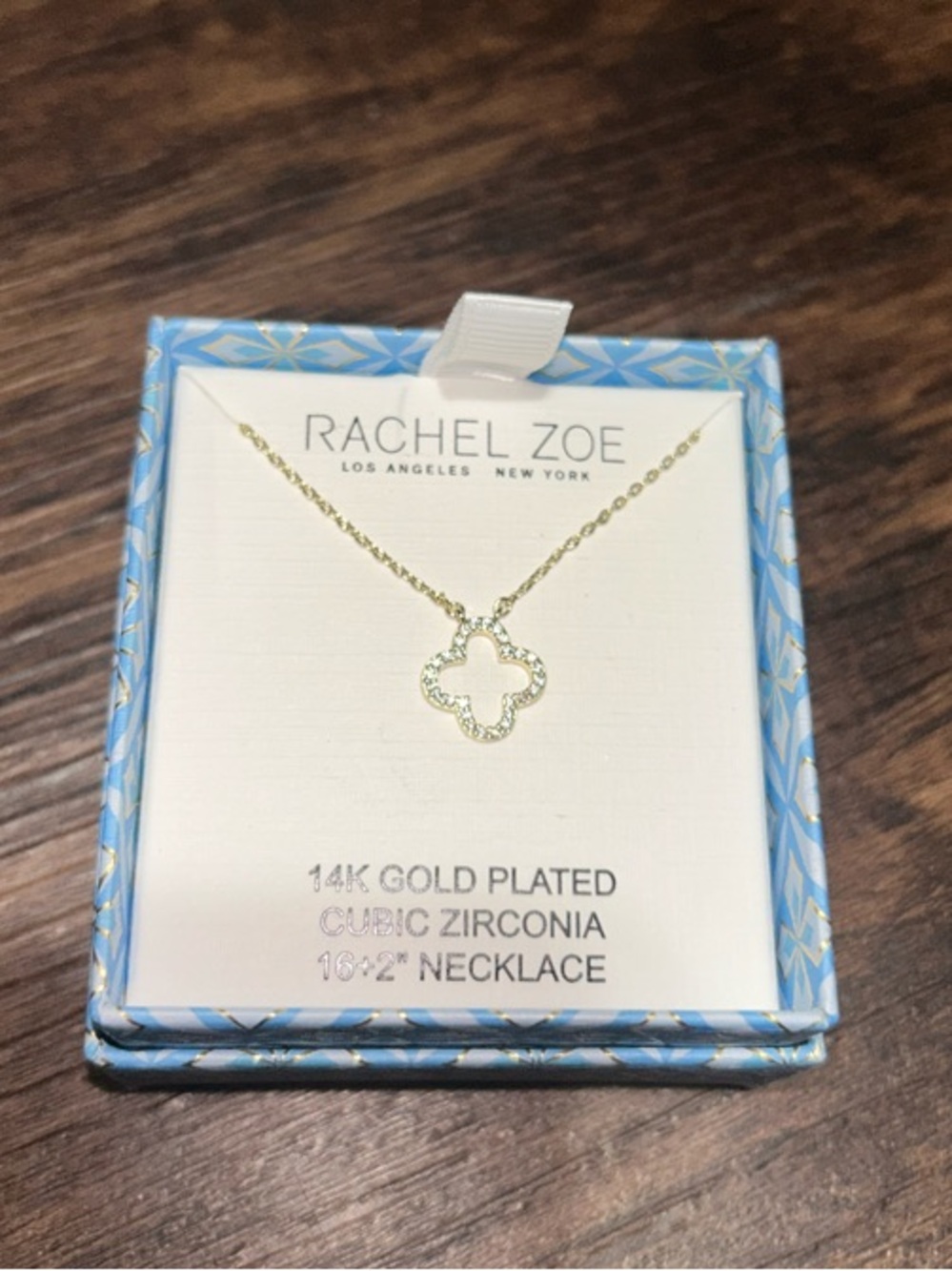 Rachel Zoe 14k Gold Plated Clover Pendant Necklace with Cubic Zirconia